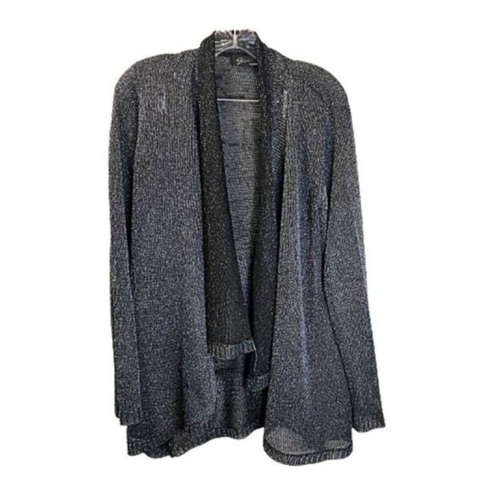Metallic Women's‎ Sheer Draped Open Front Cardigan Jacket Black Silver